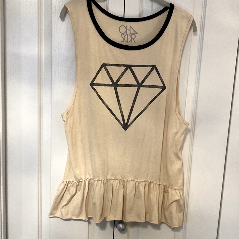 Chaser cream “Diamond” peplum sleeveless tank. EUC. Medium.